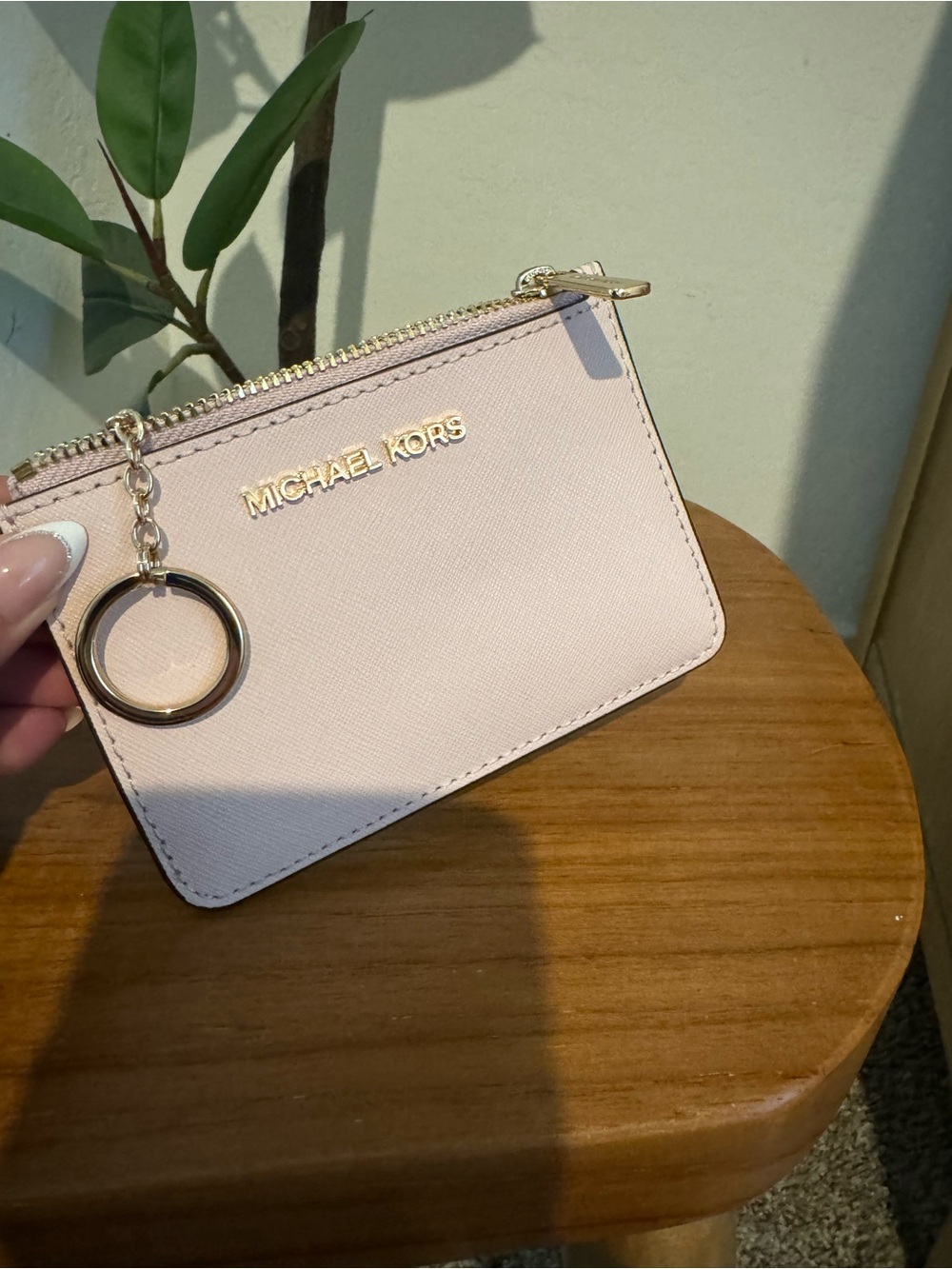 Michael Kors Pale Pink Saffiano Zip Card Case with Keyring